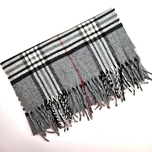NEW V. Fraas Cashmink Gray Plaid Unisex Rectangle Fringe Scarf Made in Germany - Picture 1 of 4